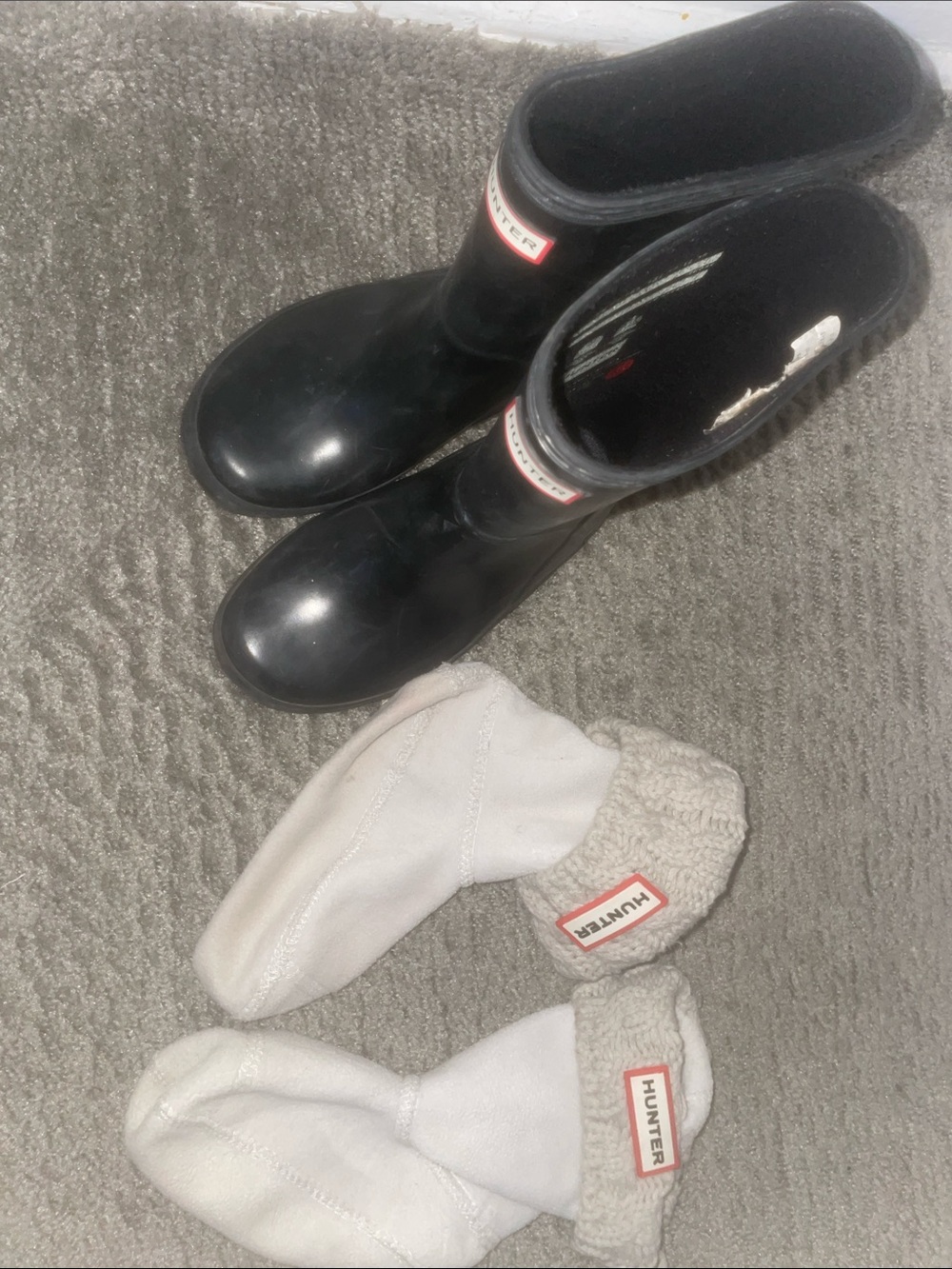 KIDS Hunter Black Short Rain Boots with White Removable Liners